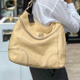 MCM Cream Hobo Pebbled Leather Shoulder Bag