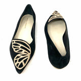 Sophia Webster Women's Black Size 38/8 Pointed Suede Butterfly Flats