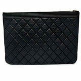 Chanel 2016-17 Boy O Case Medium Black Quilted Lamb Leather Made in Italy Clutch