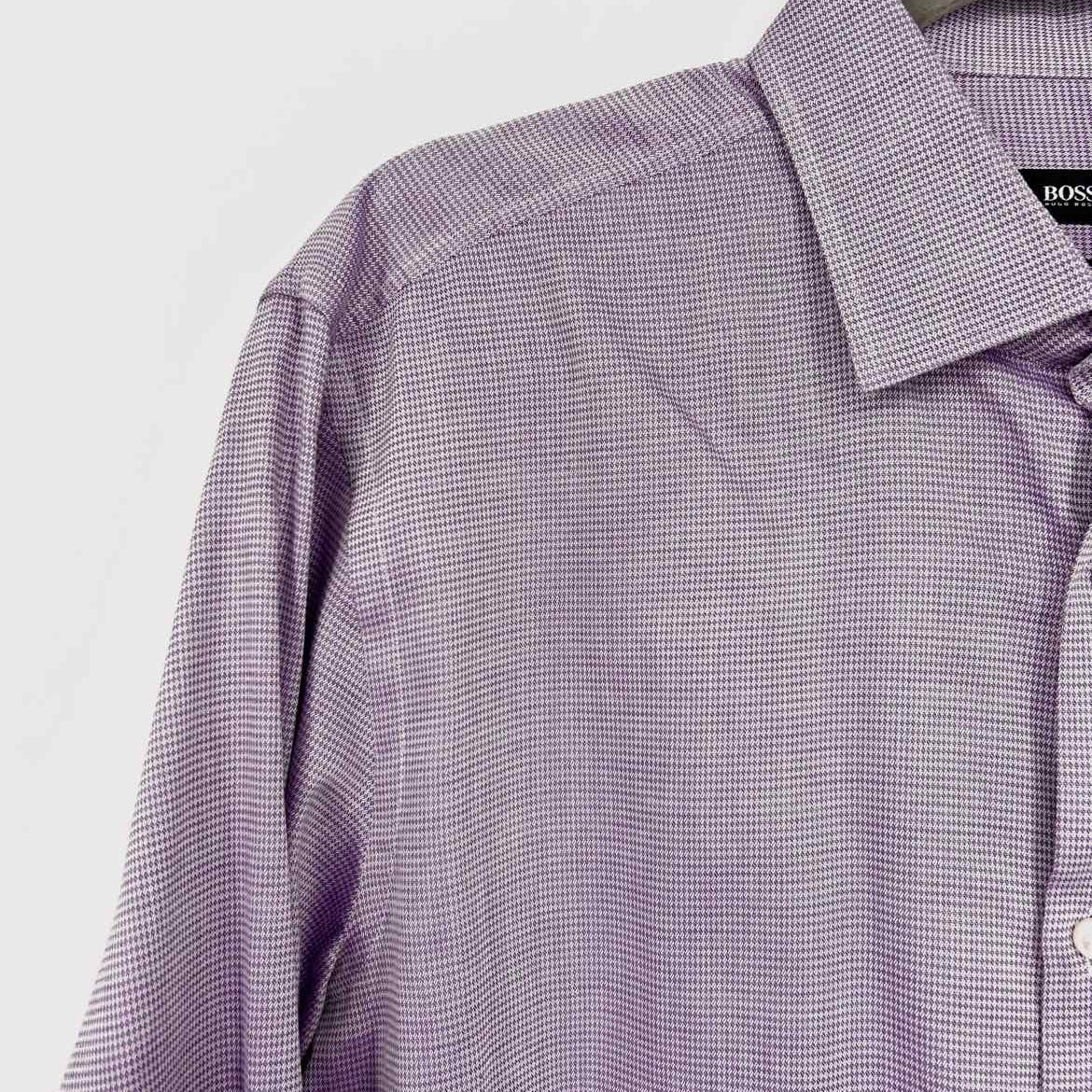 Boss by H. Boss Men's Purple Button Down Houndstooth Size 42 Long Sleeve