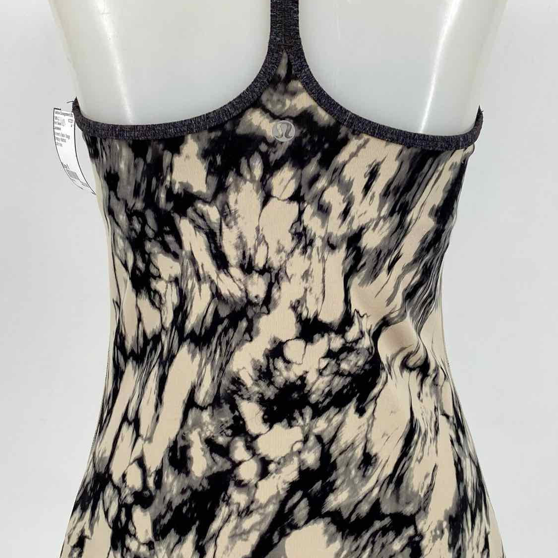 Lululemon Women's Black / Beige Size 6 Strappy Abstract Short Sleeve Top