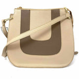 Beige Zip Color Block Saffiano Leather Made in Italy Crossbody