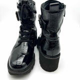 Paul Green Women's Black Size 8 Combat Patent Leather Boots