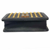 Karl Lagerfeld Black Flap Studded Leather Satchel