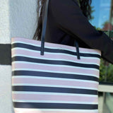 Kate Spade Janie Medium Black Pink Stripe Tote