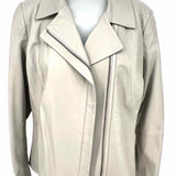 Pure Collection Women's Gray Size 12 Collared Leather Zip Jacket