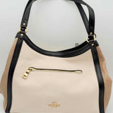 Coach Kristy Beige White Color Block Pebbled Leather Tote