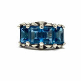 Estate size 6.5 .925 Sterling Silver Gothic 4 Stone Blue Topaz Ring
