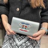 Chanel 2016/17 Airline Silver Flap CC Leather Wallet