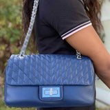 Karl Lagerfeld Agyness Navy Turnlock Quilted Leather Convertible Crossbody