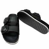 Vince Glyn Women's Black Size 7.5 Slide Leather Buckle Sandals