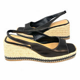 Castaner Women's Black Beige Size 41/11 Espadrille Leather Peeptoe Slingbacks