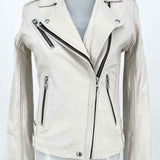 IRO Women's Cream Size 38/6 Asymmetrical Leather Moto Jacket