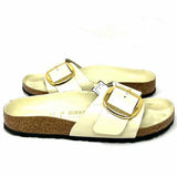 Birkenstock Women's Off-White Size 6 Flat Leather Buckle Slide