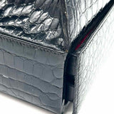 Franz Sauer Cologne Germany Vintage Black Hinged Croc Patent Leather Satchel