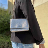 Kate Spade Cameron Street Hazel Silver Flap Metallic Saffiano Leather Crossbody
