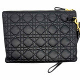 Christian Dior 2023 Caro Daily Pouch M Black CANNAGE Pebbled Leather Wristlet
