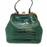Patricia Nash Green Kisslock Croc Embossed Leather Satchel