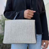 Prada Canvas Black Beige Open Top Leather Tote