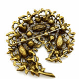 Emmons Crimson Glory Pink Gold Tone Leaf Crystal Brooch & Clip On Earrings