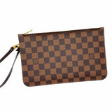 LOUIS VUITTON 2016 Neverfull Pochette Coated Canvas Brown Damier Ebene Wristlet