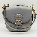 Coach Kleo 17 Gray Saddle Bag Buckle Leather Crossbody