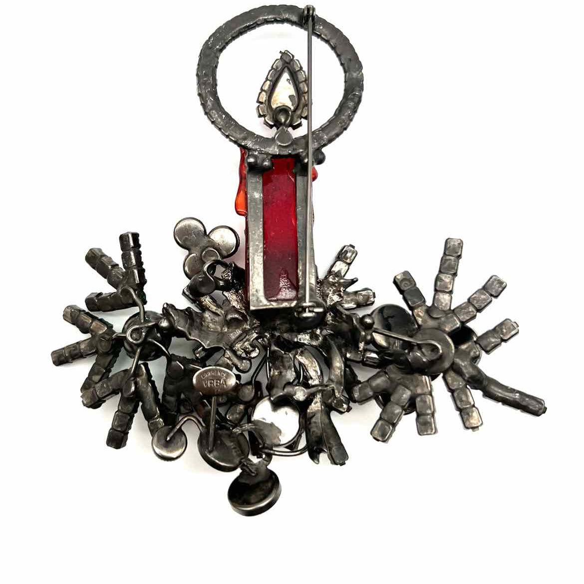 Lawrence Vrba Red Green Candle Holiday Brooch