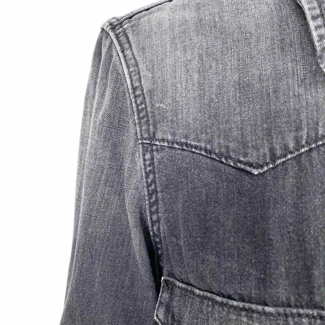 NILI LOTAN Travis Women's Black Size M Button Down Denim Raw Hem Long Sleeve