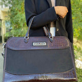 Brighton Canvas Black Brown Croc Embossed Leather Briefcase