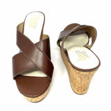 Franco Sarto Women's Dark Brown Size 8 Wedge Leather CrissCross Sandals
