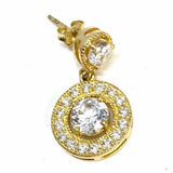 Gold Plated 925 Sterling Gold Tone Dangle Round Cubic Zirconia Earrings