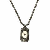 Estate 925 Sterling Silver Pendant 17" Camphor Glass Marcasite Necklace