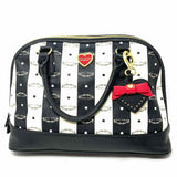 Betsey Johnson Black White Half Dome Stripe Satchel