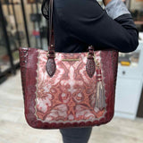 Brahmin Verona Burgundy Croc Embossed Leather Tote