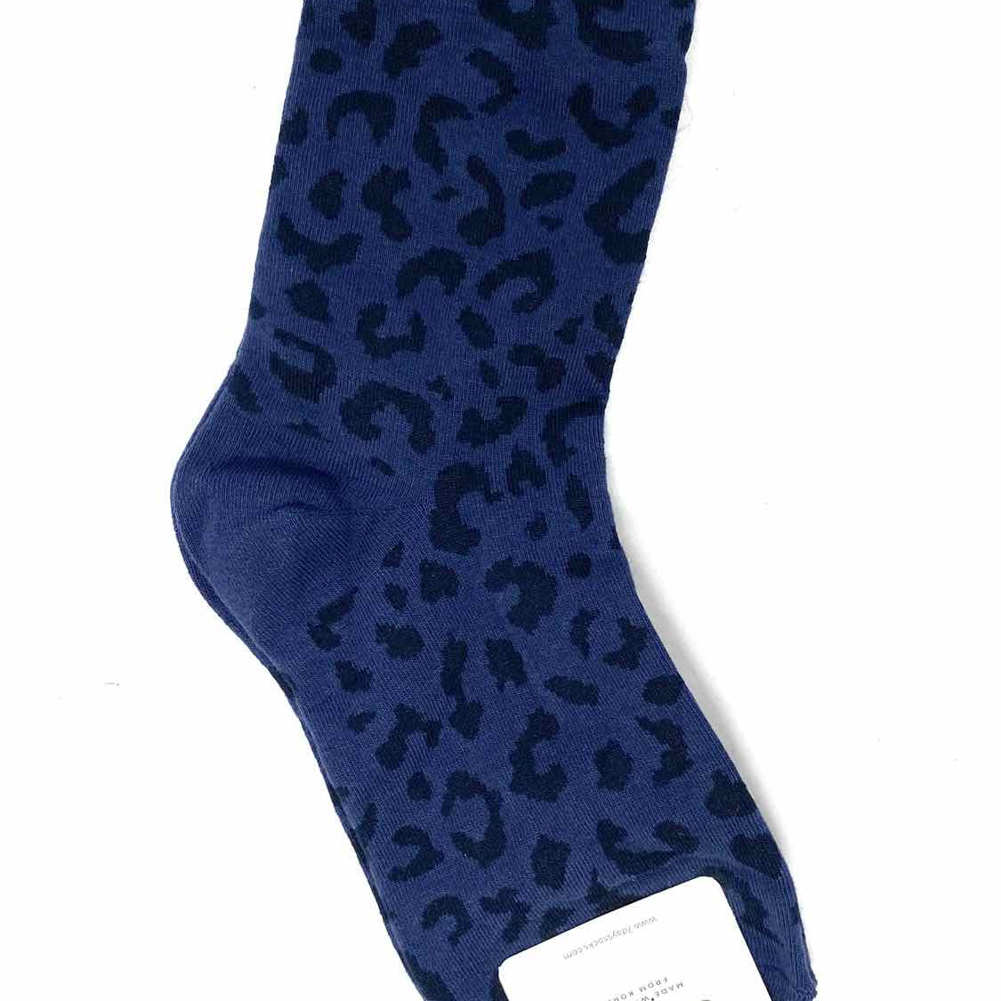 7DAYSSOCKS Women's Navy Crew Cotton Blend Leopard Socks