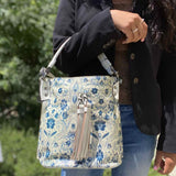 Patricia Nash Otavia White Black Bucket Floral Leather Satchel