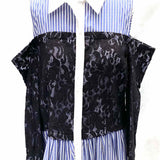 Marled Women's Black Blue Size L cold shoulder Stripe Lace Long Sleeve