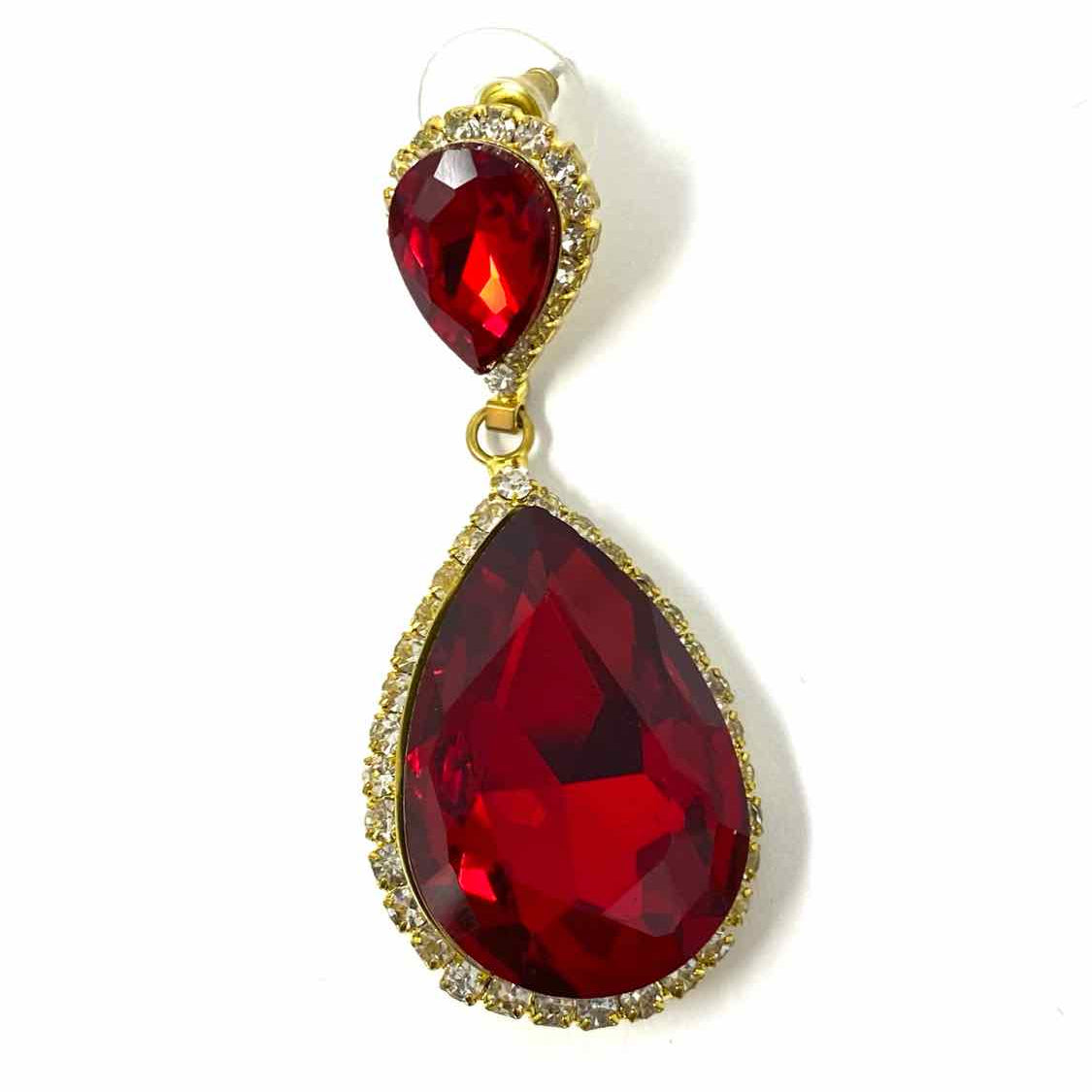 Red Teardrop 2" Dangle Diamond Earrings