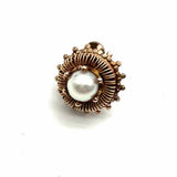 Estate 10K Yellow Gold White Round Filigree Pearl Earring & Pendant Set