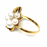 Estate size 6 18K Yellow Gold Cluster Leaf Pearl Ring
