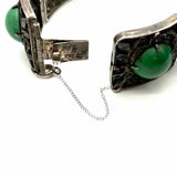 Estate Silver Filigree Green Stone Bracelet