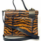 Patricia Nash Leather Black Brown Top Handle Tiger Satchel
