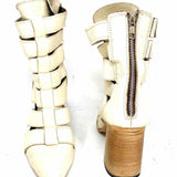 Freebird Women's Cream Size 7 Block Heel Leather bandage Boots