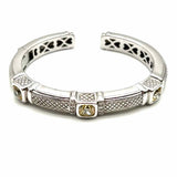Judith Ripka 925 Sterling Silver Hinged Quilted Canary Crystal Diamond Cuff