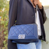 Chanel 2014 Boy Medium Wild Stitch Blue Lamb Leather Made in Italy Shoulder Bag