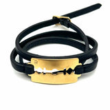 Alexander McQueen Leather Black Gold Tone Wrap Razor-Blade Bracelet