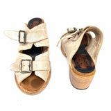 Freebird Caprice Women's Beige Size 7 Block Heel Leather Peeptoe Mules