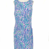 Lilly Pulitzer Maurina Shift Women's Blue Pink Size 6 Sleeveless Linen Dress
