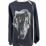 Cynthia Rowley Women's Black Size S Crew Neck Tiger Sweatshirt