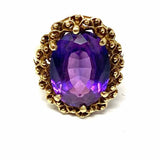 Estate size 5.5 14K Gold Purple Oval Filigree Synthetic Sapphire Cocktail Ring